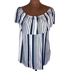 Off Shoulder Striped Blouse Womens 1X Blue White Rayon Speed Limit MPH NWT Chic